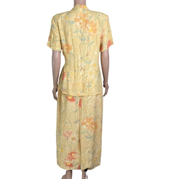 Vintage Proportion Petite by Denise Cape Maxi Skirt Set Womens 12 Yellow Floral - Picture 2 of 11